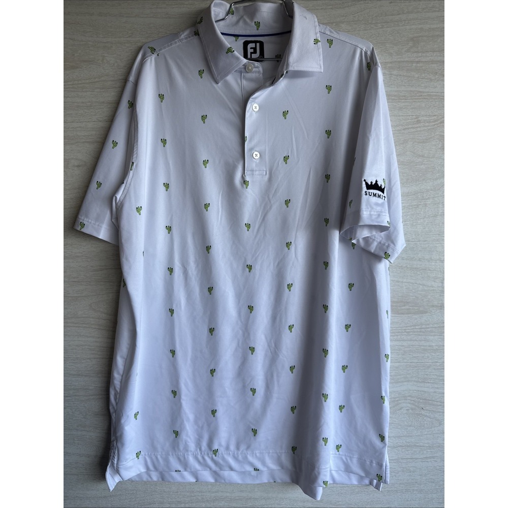 FootJoy Cactus Print Lisle Self Collar Polo Pricey Fabric Sz L